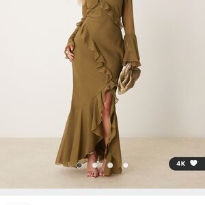 Elegant Olive Ruffle Maxi Dress